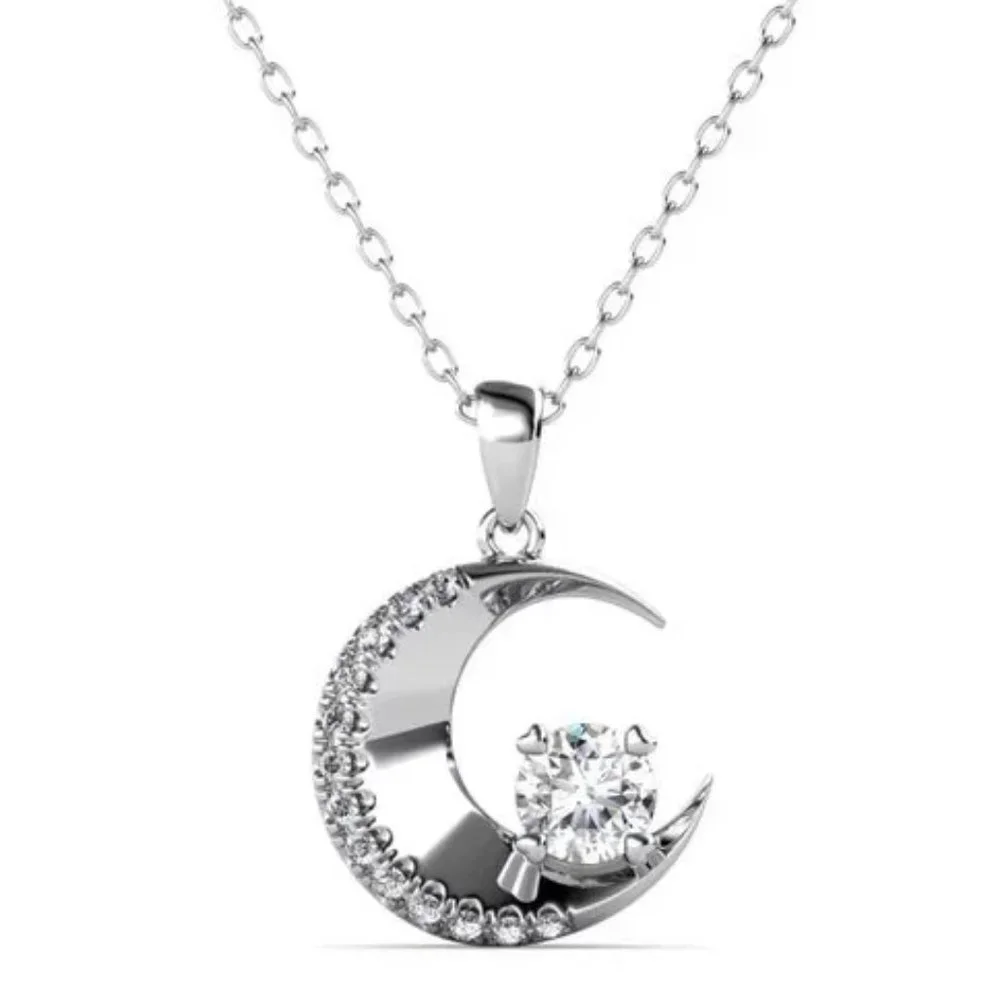 Certified 1/2 ct. t.w. Moissanite Diamond Crescent Moon Necklace NEW